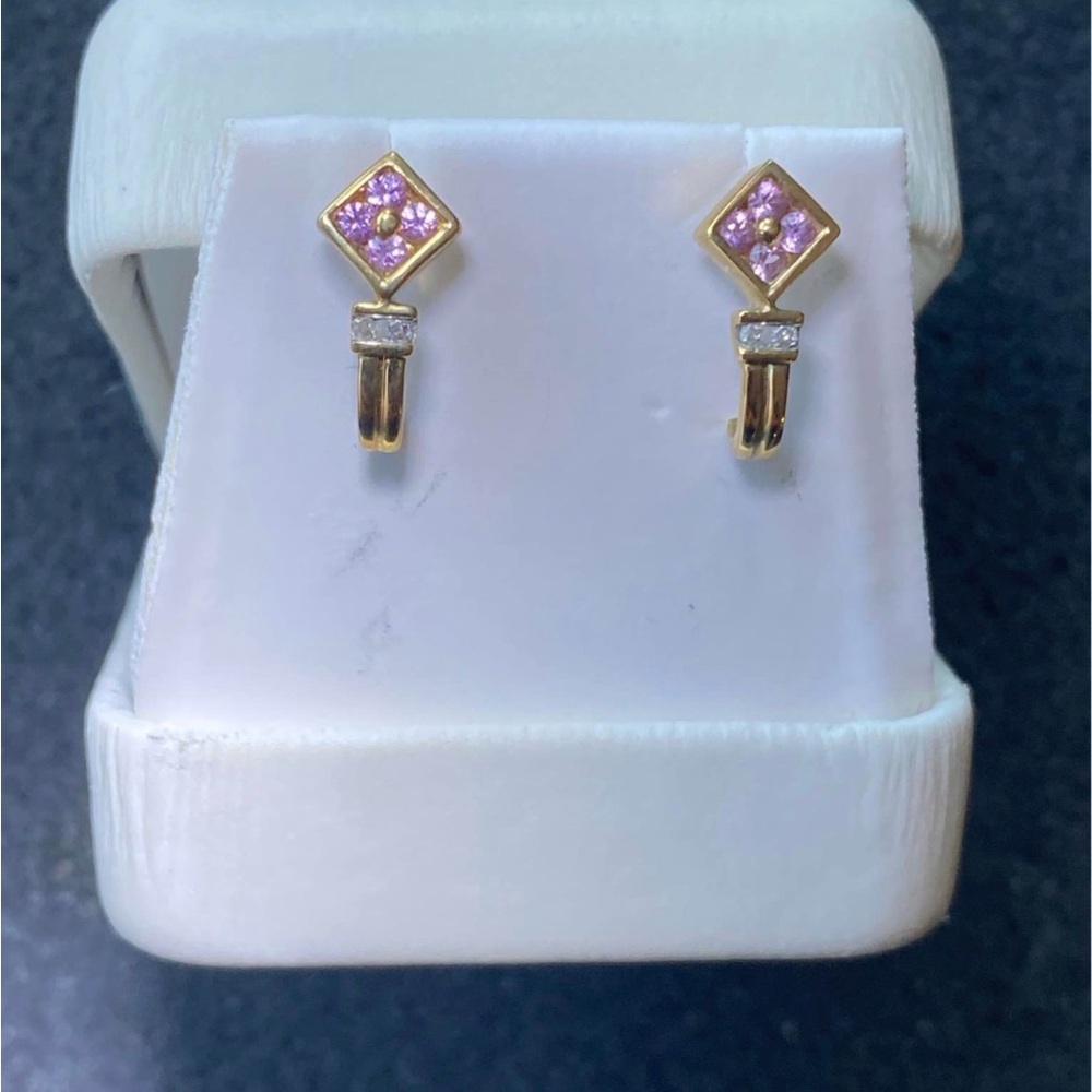 14k Gold Sparkling Pink Sapphire and Diamond Earrings